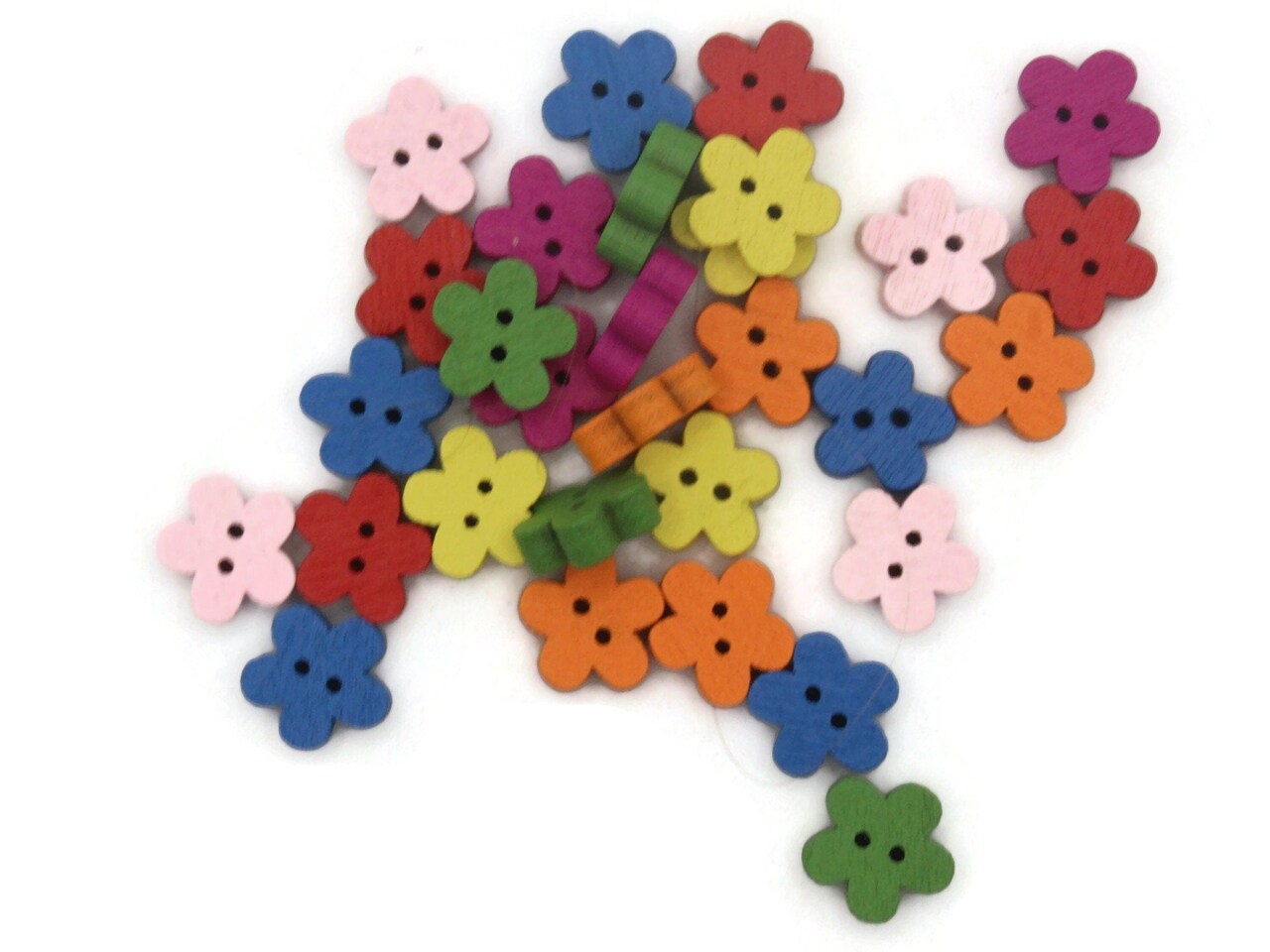 30 11mm 2 Hole Wooden Flower Buttons Mixed or Individual Color Packs